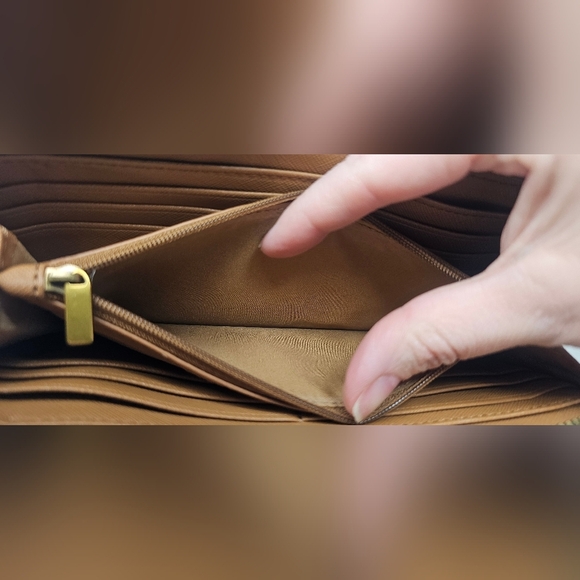 Fossil Jori Zip Clutch Wristlet RFID Wallet Leather Fabric Red White Brown NWOT - Picture 14 of 16